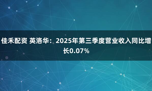 佳禾配资 英洛华：2025年第三季度营业收入同比增长0.07%